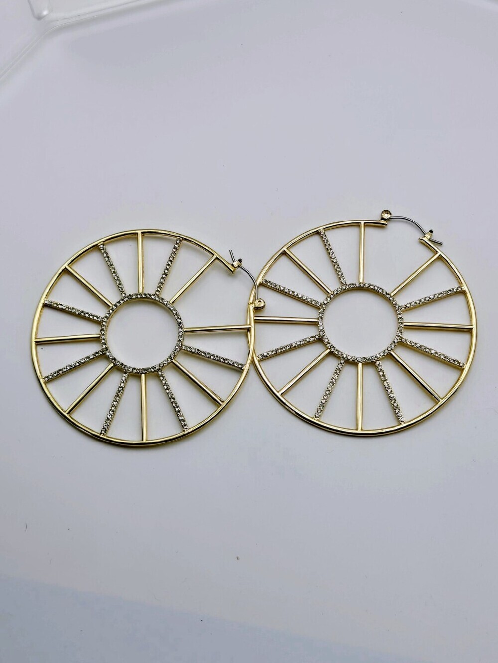 Fashion Jewelry Gold Hoop Sunburst Earrings with Crystal Accents - Picture 13 of 16